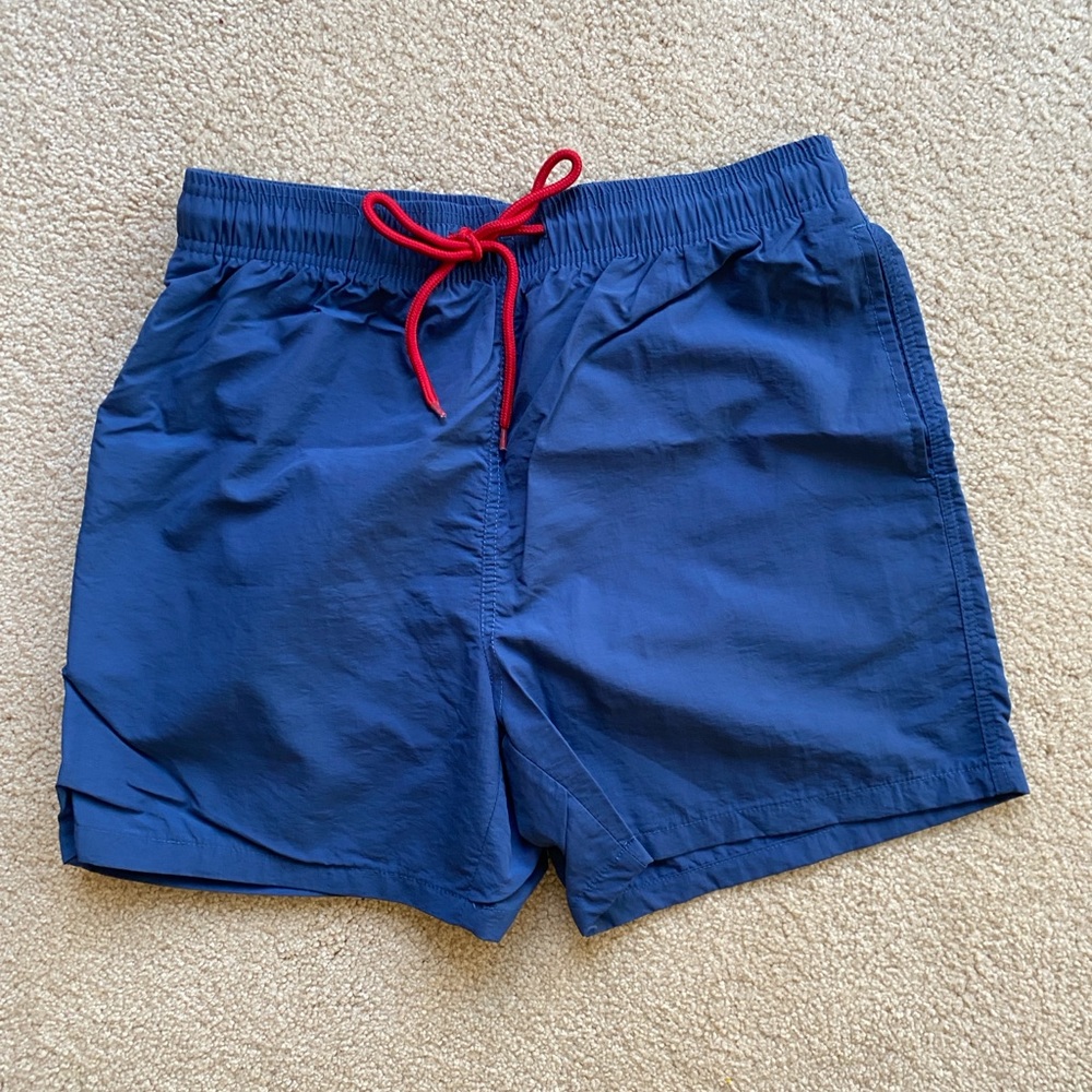 XL Brand Navy Blue Red drawstring classic fit swim trunks shorts with pockets